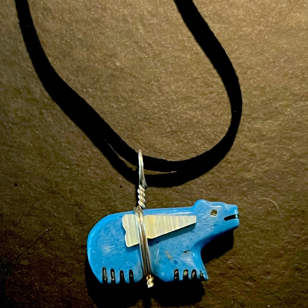 Hand-carved Lapis Bear Necklace